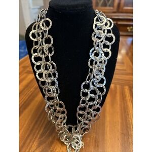 Silver Tone Zukes Triple Strand Hammered Circle Necklace